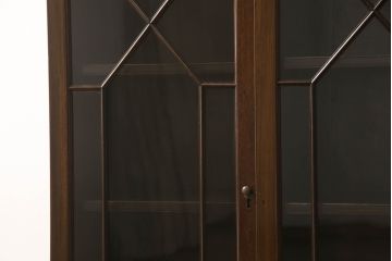 イギリスアンティーク　Lloyd's Antiques(ロイズ・アンティークス)　マホガニー材　ガラス扉のデザインがお洒落なキャビネット(サイドボード、本箱、ブックケース、飾り棚、収納棚、戸棚、英国)(R-065978)