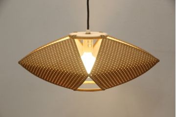 和製ビンテージ　希少な廃盤品　YAMAGIWA(ヤマギワ)　近藤昭作　竹のあかり　和モダンスタイルやナチュラルテイストの空間づくりにおすすめ!!竹あんどんの天井照明(行灯、行燈、吊り下げ照明、ペンダントライト、シェード、電笠、ヴィンテージ)(R-065981)