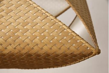 和製ビンテージ　希少な廃盤品　YAMAGIWA(ヤマギワ)　近藤昭作　竹のあかり　和モダンスタイルやナチュラルテイストの空間づくりにおすすめ!!竹あんどんの天井照明(行灯、行燈、吊り下げ照明、ペンダントライト、シェード、電笠、ヴィンテージ)(R-065981)