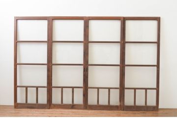 アンティーク建具　レトロなモールガラス入りの幅狭ガラス戸4枚セット(引き戸)(R-065988)