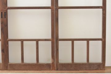 アンティーク建具　レトロなモールガラス入りの幅狭ガラス戸4枚セット(引き戸)(R-065988)