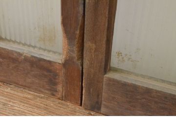 アンティーク建具　レトロなモールガラス入りの幅狭ガラス戸4枚セット(引き戸)(R-065988)