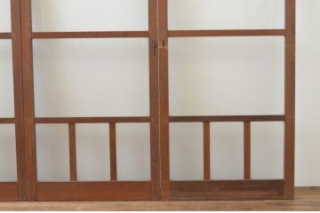 アンティーク建具　レトロなモールガラス入りの幅狭ガラス戸4枚セット(引き戸)(R-065988)