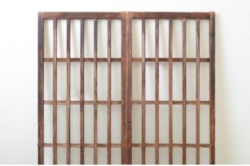 アンティーク建具　ダイヤガラス入り　古き良き時代の趣を感じる幅狭玄関戸2枚セット(引き戸、ガラス戸、格子戸)(R-065990)