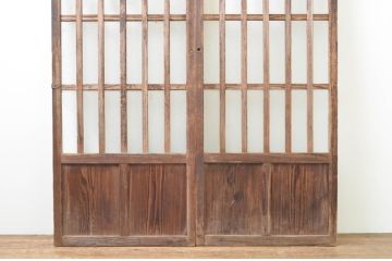 アンティーク建具　ダイヤガラス入り　古き良き時代の趣を感じる幅狭玄関戸2枚セット(引き戸、ガラス戸、格子戸)(R-065990)