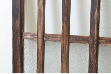 アンティーク建具　ダイヤガラス入り　古き良き時代の趣を感じる幅狭玄関戸2枚セット(引き戸、ガラス戸、格子戸)(R-065990)