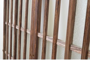 アンティーク建具　ダイヤガラス入り　古き良き時代の趣を感じる幅狭玄関戸2枚セット(引き戸、ガラス戸、格子戸)(R-065990)