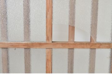 アンティーク建具　ダイヤガラス入り　古き良き時代の趣を感じる幅狭玄関戸2枚セット(引き戸、ガラス戸、格子戸)(R-065990)