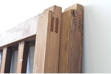 アンティーク建具　ダイヤガラス入り　古き良き時代の趣を感じる幅狭玄関戸2枚セット(引き戸、ガラス戸、格子戸)(R-065990)
