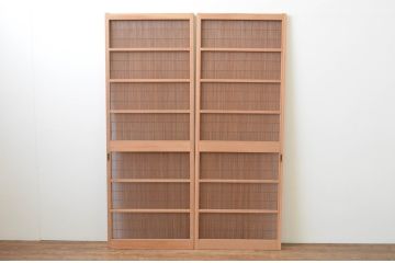 レトロ建具　昭和レトロ　涼しげな和の空間づくりにおすすめな夏戸2枚セット(簾戸、御簾戸、簀戸、葭戸、夏障子、引き戸)(R-065992)