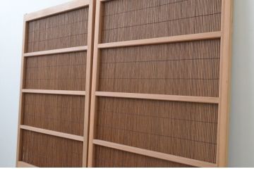 レトロ建具　昭和レトロ　涼しげな和の空間づくりにおすすめな夏戸2枚セット(簾戸、御簾戸、簀戸、葭戸、夏障子、引き戸)(R-065992)