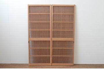 レトロ建具　昭和レトロ　涼しげな和の空間づくりにおすすめな夏戸2枚セット(簾戸、御簾戸、簀戸、葭戸、夏障子、引き戸)(R-065992)