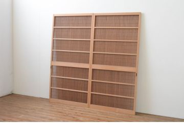 レトロ建具　昭和レトロ　涼しげな和の空間づくりにおすすめな夏戸2枚セット(簾戸、御簾戸、簀戸、葭戸、夏障子、引き戸)(R-065993)