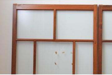 アンティーク建具　大正ロマン　上品な色合いとくっきりした木目が目を引くガラス戸4枚セット(引き戸)(R-065996)