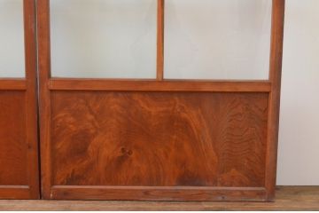 アンティーク建具　大正ロマン　上品な色合いとくっきりした木目が目を引くガラス戸4枚セット(引き戸)(R-065996)