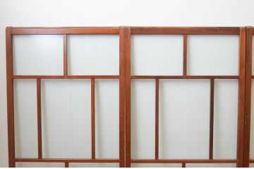 アンティーク建具　大正ロマン　上品な色合いとくっきりした木目が目を引くガラス戸4枚セット(引き戸)(R-065996)