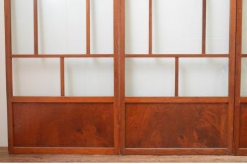 アンティーク建具　大正ロマン　上品な色合いとくっきりした木目が目を引くガラス戸4枚セット(引き戸)(R-065996)