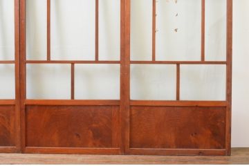 アンティーク建具　大正ロマン　上品な色合いとくっきりした木目が目を引くガラス戸4枚セット(引き戸)(R-065996)