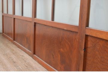 アンティーク建具　大正ロマン　上品な色合いとくっきりした木目が目を引くガラス戸4枚セット(引き戸)(R-065996)