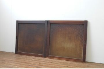 アンティーク建具　大正ロマン　希少なプレスガラス入り!!経年による風合いが趣き深い窓2枚セット(ガラス戸、引き戸)(R-065998)