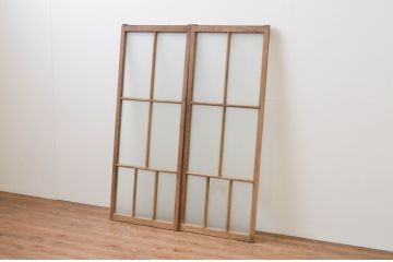 アンティーク建具　大正ロマン　古い木味が魅力のガラス窓2枚セット(ガラス戸、引き戸)(R-065999)