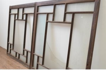アンティーク建具　大正ロマン　ノスタルジックな雰囲気を醸し出すガラス窓2枚セット(引き戸、ガラス戸)(R-066003)