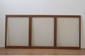 アンティーク建具　レトロな雰囲気が魅力的!!シンプルなデザインのモールガラス戸3枚セット(窓、引き戸)(R-066007)