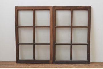 アンティーク建具　古い木味が魅力のガラス戸2枚セット(引き戸、窓)(R-066008)