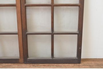アンティーク建具　古い木味が魅力のガラス戸2枚セット(引き戸、窓)(R-066008)