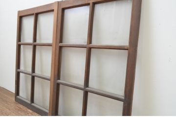 アンティーク建具　古い木味が魅力のガラス戸2枚セット(引き戸、窓)(R-066008)