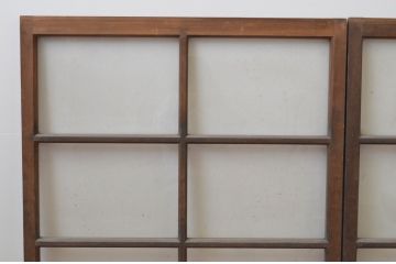 アンティーク建具　シンプルなデザインが魅力のガラス戸2枚セット(引き戸、格子戸、窓)(R-066009)