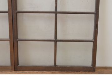 アンティーク建具　シンプルなデザインが魅力のガラス戸2枚セット(引き戸、格子戸、窓)(R-066009)