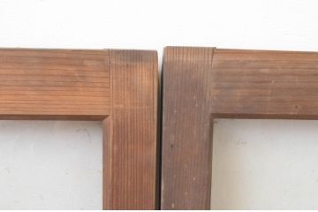 アンティーク建具　シンプルなデザインが魅力のガラス戸2枚セット(引き戸、格子戸、窓)(R-066009)