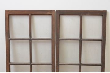 アンティーク建具　経年による風合いが味わい深いガラス窓2枚セット(ガラス戸、引き戸、格子戸)(R-066010)