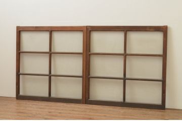 アンティーク建具　レトロな雰囲気が魅力のガラス窓2枚セット(引き戸、ガラス戸)(R-066011)