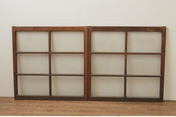 アンティーク建具　レトロな雰囲気が魅力のガラス窓2枚セット(引き戸、ガラス戸)(R-066011)