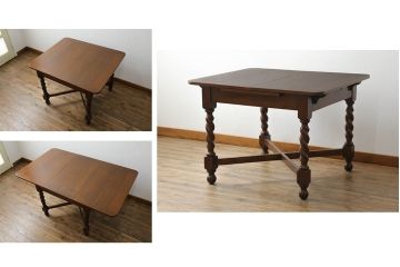 イギリスアンティーク　高級品!!　オーク材　無垢材　上質なつくり込みが魅力のツイストレッグドローリーフテーブル(ダイニングテーブル、エクステンションテーブル、4人掛け、6人掛け、食卓、英国)(R-066039)