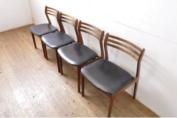 北欧ビンテージ　デンマーク家具　ヴェスタヴィグ・エリクセン(Vestervig Eriksen)　ローズウッド材　無垢材　洗練された佇まいが魅力のダイニングチェア4脚セット(アームレスチェア、椅子、イス、ヴィンテージ)(R-066052)