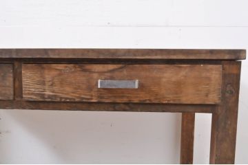 和製アンティーク　ナラ材　ノスタルジックな雰囲気漂う薄型平机(ワークデスク、コンソールテーブル、作業台、在宅用、在宅ワーク用)(R-066069)