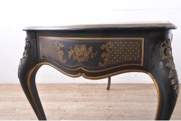 中古　希少!!　DREXEL HERITAGE(ドレクセルヘリテイジ)　シノワズリ様式　流れるような曲線デザインが美しい猫脚デスク(机、ワークデスク、在宅用、在宅ワーク用、コンソールテーブル)(R-066081)