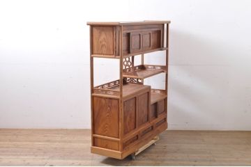 和製ビンテージ　肥松(老松、アブラマツ)　温かみのある色合いと美しい木目が魅力の茶棚(違い棚、飾り棚、収納棚、戸棚、ヴィンテージ)(R-066088)