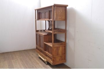 和製ビンテージ　肥松(老松、アブラマツ)　温かみのある色合いと美しい木目が魅力の茶棚(違い棚、飾り棚、収納棚、戸棚、ヴィンテージ)(R-066088)