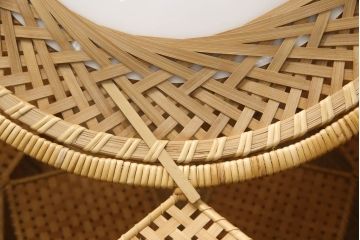 和製ビンテージ　希少な廃盤品　YAMAGIWA(ヤマギワ)　近藤昭作　竹のあかり　花びらのようなシェードが可愛らしい竹あんどんの天井照明(行灯、行燈、吊り下げ照明、ペンダントライト、シェード、電笠、ヴィンテージ)(R-066090)