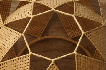 和製ビンテージ　希少な廃盤品　YAMAGIWA(ヤマギワ)　近藤昭作　竹のあかり　花びらのようなシェードが可愛らしい竹あんどんの天井照明(行灯、行燈、吊り下げ照明、ペンダントライト、シェード、電笠、ヴィンテージ)(R-066090)