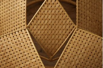 和製ビンテージ　希少な廃盤品　YAMAGIWA(ヤマギワ)　近藤昭作　竹のあかり　花びらのようなシェードが可愛らしい竹あんどんの天井照明(行灯、行燈、吊り下げ照明、ペンダントライト、シェード、電笠、ヴィンテージ)(R-066090)