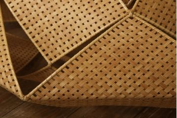 和製ビンテージ　希少な廃盤品　YAMAGIWA(ヤマギワ)　近藤昭作　竹のあかり　花びらのようなシェードが可愛らしい竹あんどんの天井照明(行灯、行燈、吊り下げ照明、ペンダントライト、シェード、電笠、ヴィンテージ)(R-066090)