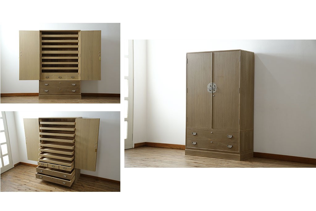 中古　繊細なデザインの金具が洗練された雰囲気を高める加茂総桐箪笥(並厚)　(R-066096)