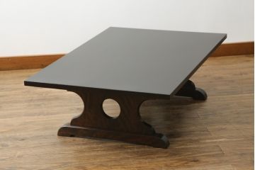 中古　北海道民芸家具　シックなデザインが魅力の折りたたみローテーブル(座卓、ちゃぶ台、文机、センターテーブル、折り畳み)(R-066129)