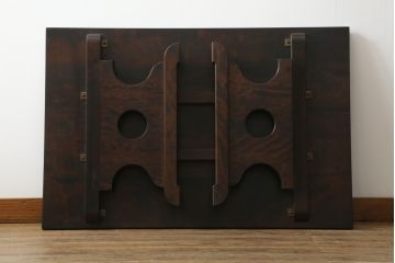 中古　北海道民芸家具　シックなデザインが魅力の折りたたみローテーブル(座卓、ちゃぶ台、文机、センターテーブル、折り畳み)(R-066129)