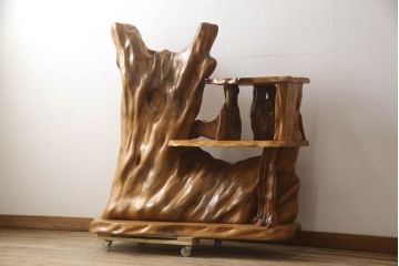 中古　美品　屋久杉の生命力溢れる美しさが魅力の飾り棚(オープンシェルフ、ディスプレイラック、花台)(定価約180万円)(R-066136)